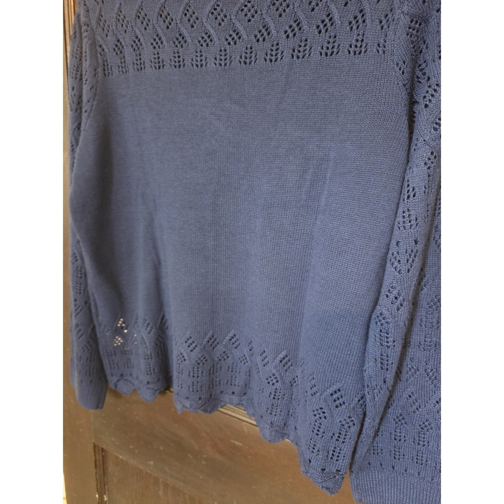 Nine West Sweater Womens Large Blue Knit Scalloped Pattern Navy Crochet New - Picture 10 of 12